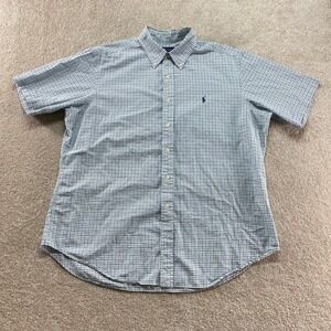 Ralph Lauren Button Down Shirt Mens XL Green Blue Check Classic Fit Short Sleeve